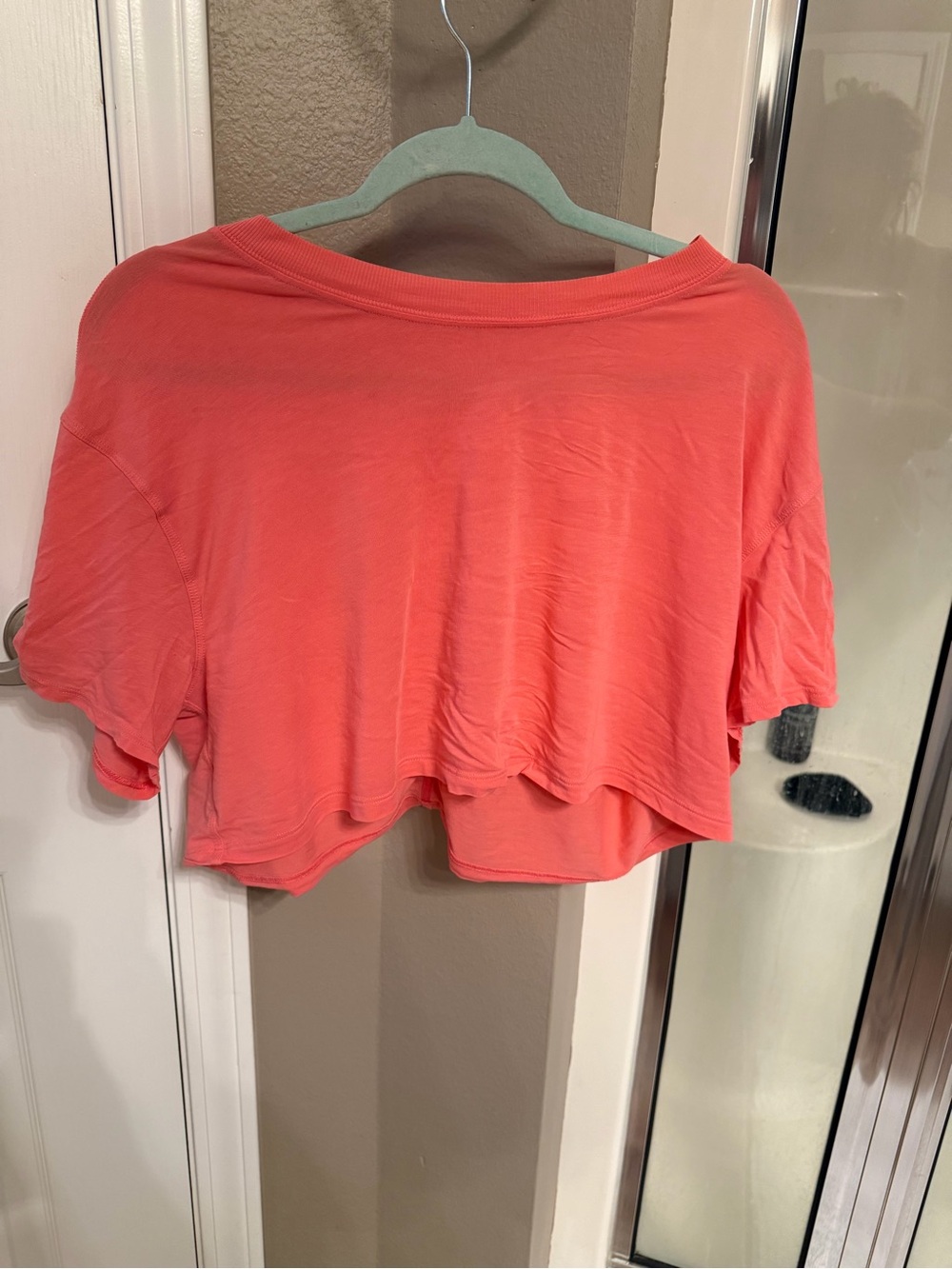 Coral Pink Oversized Cropped Athletic Top Dolman Short Sleeve High Low Hem